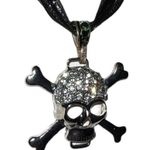 Nwot! Silver rhinestone skull and crossbones necklace! Silver Photo 6