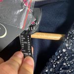 Adrianna Papell  Midnight Blue Sequin Beaded Cap Sleeve V-Neck Formal Gown Photo 3