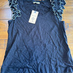 Democracy  Double Ruffle Cap Sleeve black blouse NWT size S Photo 0