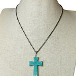 Sterling Silver 925 Dyed Howlite Turquoise Cross 18"‎ Necklace Rope Chain Photo 0