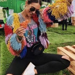 Alice + Olivia Fawn Multicolor Fringe Jacket rainbow yarn crochet size XS Photo 0