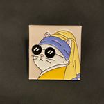 Cool Kitty Enamel Pin | Cat With a Pearl Earring and Shades Blows Vermeer Away Blue Photo 0
