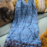 Women's Unbranded Blue Denim and Red Floral Embroidered Mini Dress Photo 0