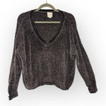 Hippie Rose  Charcoal Chenille V-Neck Sweater Oversized Cozy Indie Soft L Photo 0