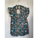 Perry Walker Collective Shirt Womens 1/Small Blue Blouse top Floral Button READ! Photo 1