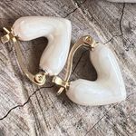 Beige Puffy Heart Hypoallergenic Lightweight Dainty Hoop Earrings Gold Photo 2