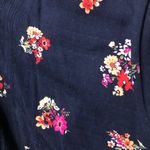 Democracy  Rayon flowy floral button down‎ long sleeve blouse shirt size XL navy Photo 2