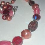 Laguna Vintage Dark Pink Beads Beaded Choker Necklace Clip On Earrings Set Red Photo 1