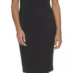 Calvin Klein NWT Calvin Klein Black White Asymmetrical Scuba Stretch Sheath Dress Size 10 Photo 0