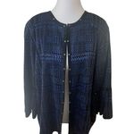 Ming Wang  Women Open Front Flounce Sleeve Geometric Studded Blue Black Blazer XL Photo 0