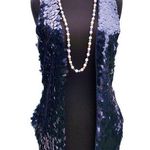 Cache Navy Shrug Vest Top Stretch Metallic LARGE Sequin Rib Knit $128 New NWT Photo 0