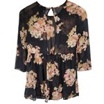 Topshop Floral Sheer Babydoll Tunic Top Black Pink Peach Women's US 2 Photo 1