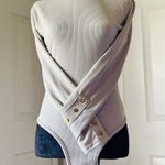 Body By Michelle  Gray Ribbed Long Sleeve Bodysuit with Gold-tone Buttons Photo 0