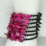 Wide Black and Pink Shell Beaded Wire Cuff Bracelet Photo 9