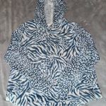 Blue and White Animal Print Hoodie Sweater Size M Photo 0