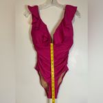 J.Crew Swimsuit Women’s Size 8 Ruched Ruffle One-Piece Pink Fuchsia V Neck New Photo 4
