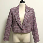 Bagatelle Tweed Pink Black Off White Cropped Single Button Blazer Jacket Large Photo 0