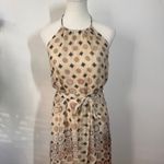 Glam  Dress Women L Cream Geometric Halter 100% Silk Scarf Maxi Vintage Y2K Party Photo 3