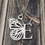 Letter E Initial Butterfly Necklace Silver Photo 4