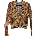 Free People  Wild & Free Boho V Neck Long Sleeve Cropped Blouse Top Size Large‎ Photo 5