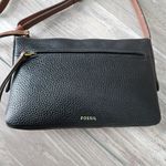 Fossil  Black Cow Hide Leather Crossbody Bag Adjustable Strap Vintage Purse Small Photo 1