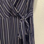 J.O.A. 🍂 Blue V-Neck Wrap Jumpsuit with Short Sleeves Tie Faux Wrap Front | S Photo 1