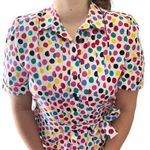 Vintage 80s Multicolor Polka Dot Midi Dress White Size XL Photo 1