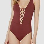 Seafolly  Women's Burgundy Active Lace Up One Piece Swimwear‎ AUS Size 10 Photo 0