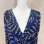 Adelyn Rae Faux Wrap Print Shirt Dress Size M Blue Black Open T Back Photo 3