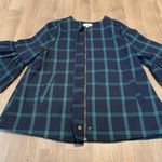 Entro  Plaid Jacket Blazer with Bell Sleeves green & blue size small full zipper Photo 2