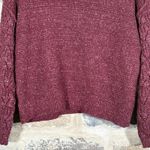 Knox Rose Sweater Woman's Medium Burgundy Red Textured Sleeves Crew Neck Minimal Photo 7