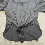 DKNY NWT  Women’s Jacquard Point Collar Long Sleeve Tie Front Blouse in Black L Photo 4