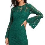 Lulus  Enrapturing Elegance Green Lace Long Sleeve Midi Dress Size Small Photo 0