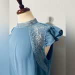 SheIn Women Blue Relaxed Fit and Flare High Neck Short Sleeves Dress Size M Photo 3