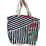 Chloe & Lex Womens Embroidered Striped Tote Floral Blue Photo 0