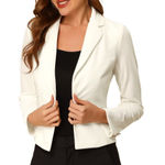 Allegra K NWT Ivory Velvet Crop Blazer 1 Button Lapel Jacket XS Photo 0
