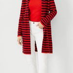 Ann Taylor Black Red Striped Coatigan Cardigan Coat Sweater Jacket Photo 0