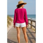 Simply Styled by Sears Sheer XL Fuschia Pink Long Sleeve Blouse Keyhole Neckline Photo 3