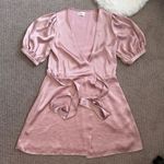 Aritzia Satin Wrap Puff Sleeve Bow Dress XS - Pink Photo 1
