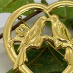 Vintage 1940s Lovebird Heart Rhinestone Brooch Pin Gold Photo 6