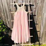 Chelsea and Violet  Dress Womens Medium Pink Maxi Gauzy Crinkle Crochet Neckline Photo 8