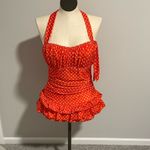Unbranded woman’s Orange White small Polka Dot ruffle Swimsuit size large Photo 3