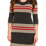 Three Dots Women's  Striped Cowl Neck Dress XL Beige Black Red Photo 0