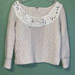 Free People  Cream Cable Knit Wool Blend Sweater Lace Photo 5