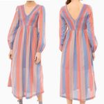 Warm Joanna Striped Smocked Long Sleeve Midi Dress Size L Photo 1