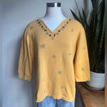 Fall Leaf‎ knit shirt Mustard Yellow Embroidered Cotton Top 2010 teacher size 1X Photo 7