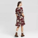 Xhilaration NWOT Burgundy Wine Maroon White Cream Floral Flutter Short Sleeve Mini Dress New Photo 1