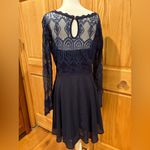 Altar'd State Alter’d State navy blue lace, long-sleeve, fit-and-flare mini dress women’s L Photo 1