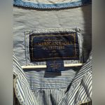 American Eagle  striped ruffled‎ button down shirt - blue, white - Size Small Photo 4