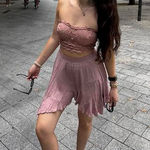 Free People Pink Asymmetrical Skirt and Tube Top Set Photo 0